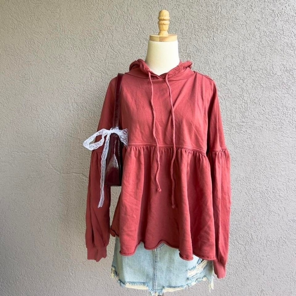 Aerie Red Pullover Hoodie Sweater‎ Sweatshirt Oversized Preppy Size Small